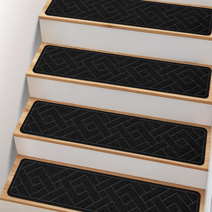 Stair Treads 15pcs 8"x30" Self-Adhesive Carpet Pads for Wooden Steps, Polyester Indoor Stair Mats for Safety
