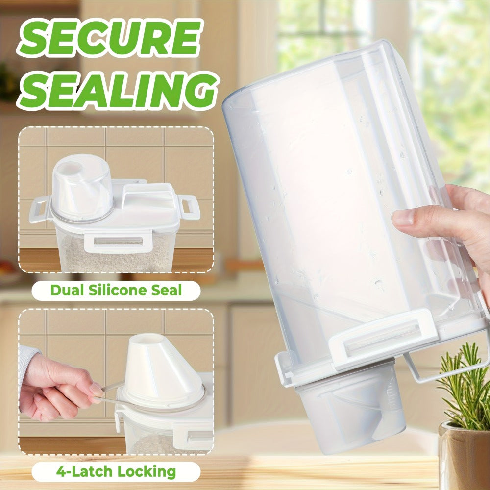 Food Storage Containers Four-Pack 3L Square Plastic Set with Flip-Top Lids and Four Measuring Cups