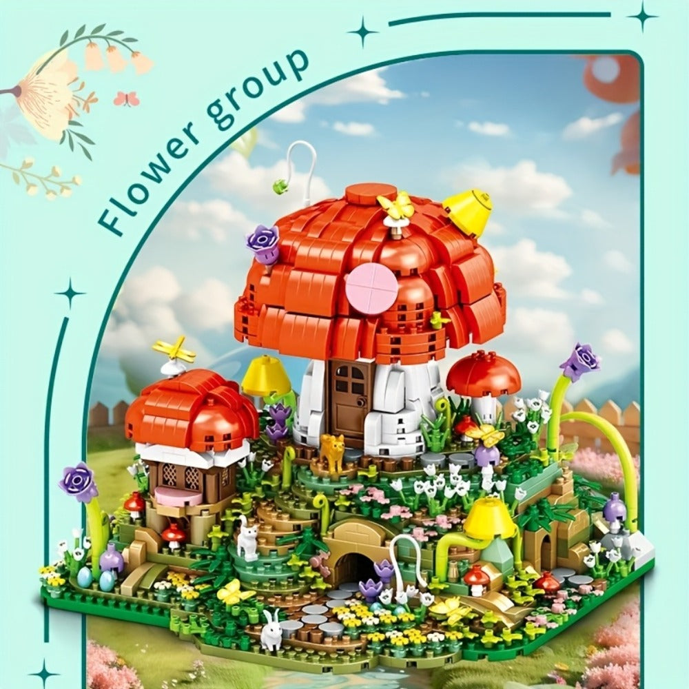 Fairy Mushroom House Building Blocks Set 2000+ Pcs – Mythical Fantasy Miniature Architecture Model 663 Desktop Decoration Display for Adults