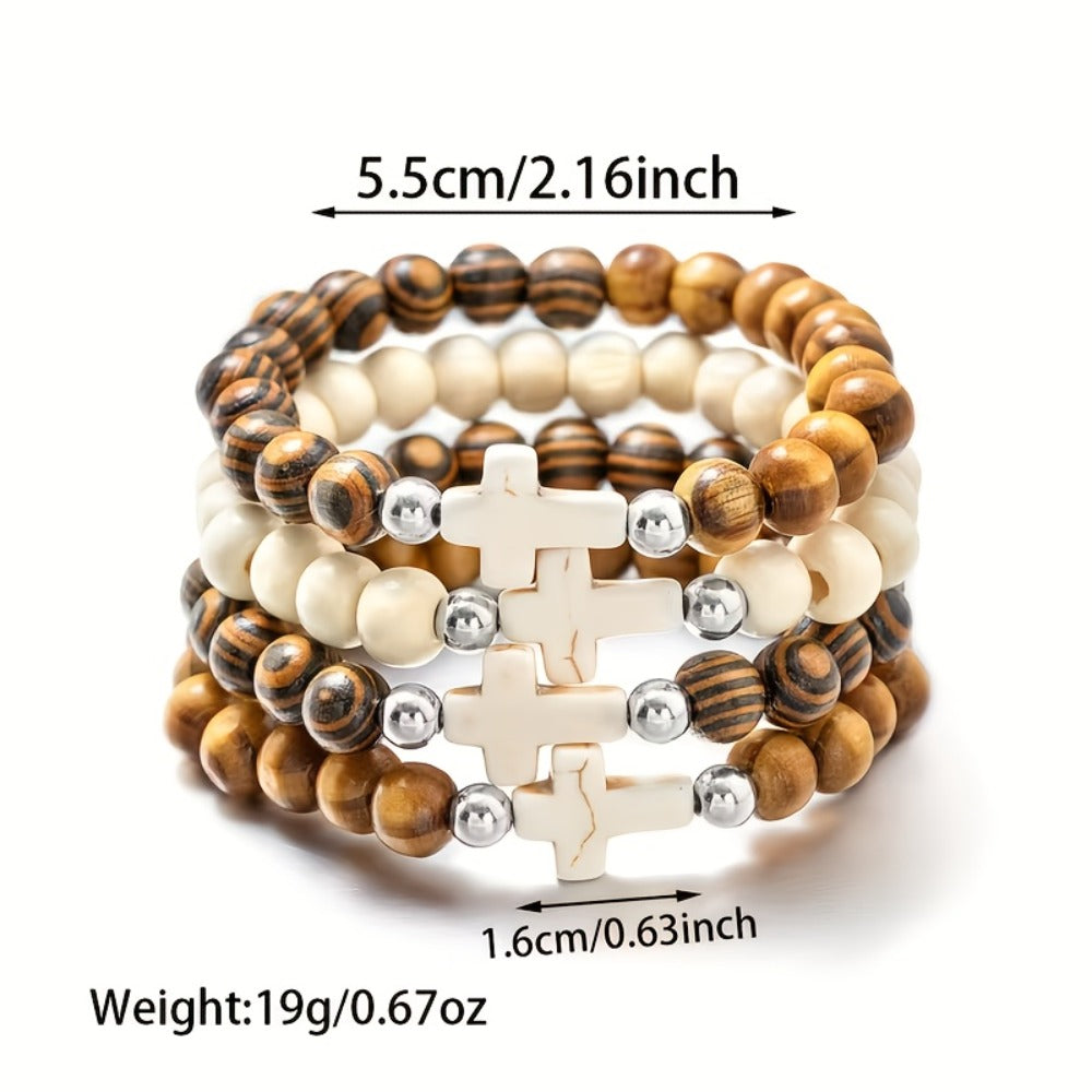Cross Bracelets Bulk for Baptism Party Favors, 20/40PCS Vintage Ethnic Alloy Cross Pendant Woven Elastic Bracelets