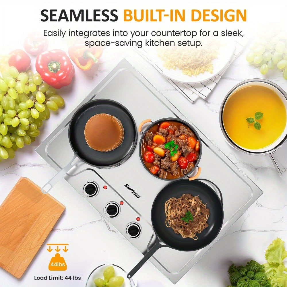 Portable Electric Cooktop Triple Burner 1800W, Royalcraft Countertop Electric Stove with Knob Control