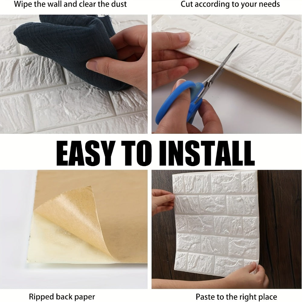 3D Foam Brick Wall Stickers 100pcs Self Adhesive Waterproof Peel and Stick Wallpaper Panels for Bedroom Living Room Bathroom Kitchen Home