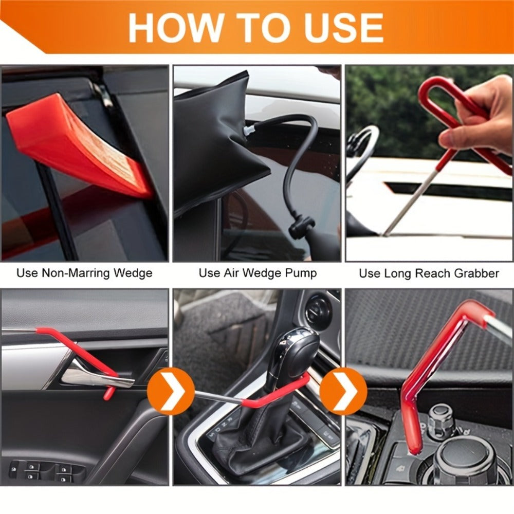 Fourteen-Piece Automotive Entry and Trim Tool Kit with Air Wedges, Long-Reach Rods and Carry Case