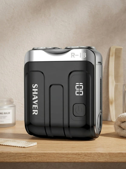 Electric Shaver Mini Dual Floating Blade Razor with USB Rechargeable Power and Digital LED Display in Black
