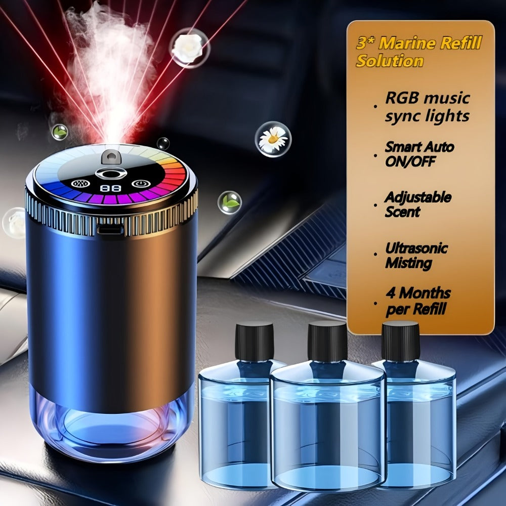 Car Aromatherapy Diffuser with Dynamic Light Show & Starry Sky Projector – USB Rechargeable Air Freshener, Essential Oil Perfume