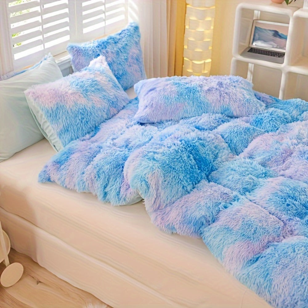 Plush Duvet Cover 100% Polyester Soft Warm Zipper Closure Cozy Bedroom Bedding Twin Full Queen King Solid Tie Dye 14 Colors for Bedroom
