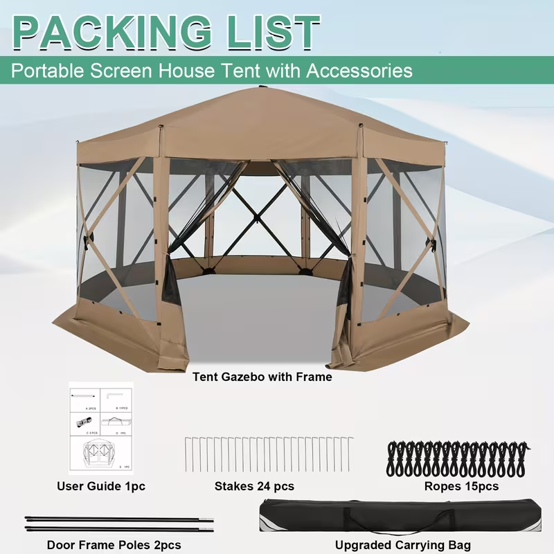 Pop-Up Canopy Tent 15ft Mosquito Net Screen House UV50+ for Garden, Yard and Pest Management