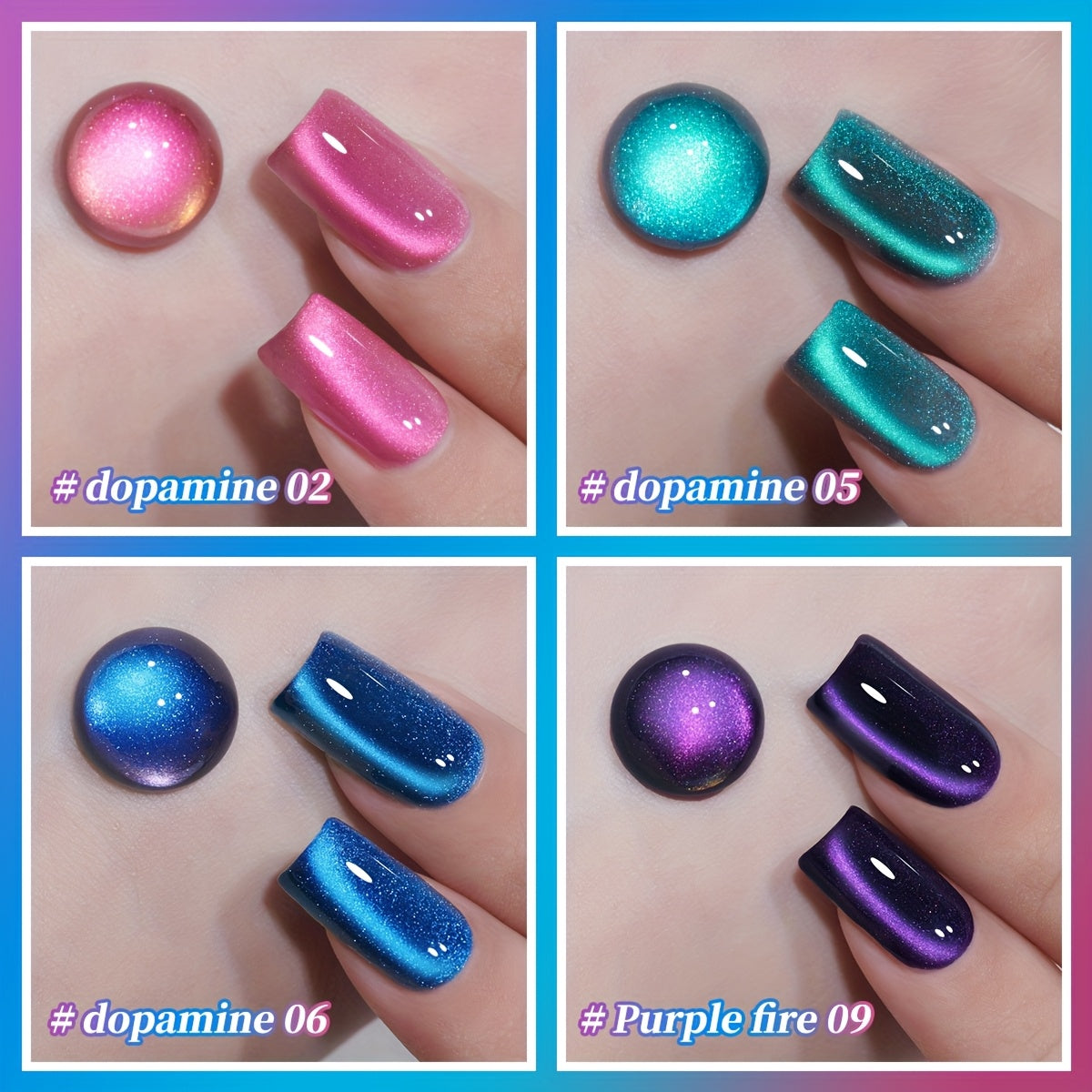 Gel Nail Polish 4-Color Interstellar Galaxy Magnetic Cat-Eye Set with Shimmer Finish and UV/LED Soak-Off Cure