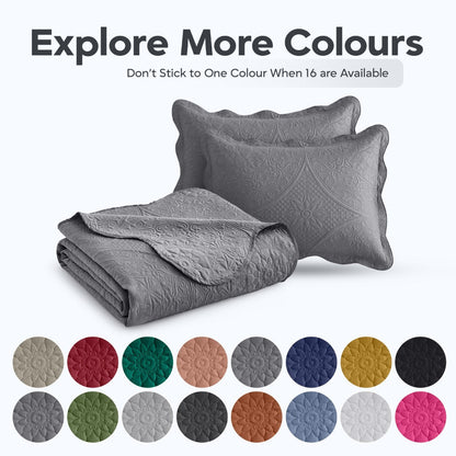 Floral-Pattern Three-Piece Bedspread Set in 16 Colors with Twin, Queen, King and California King Sizes
