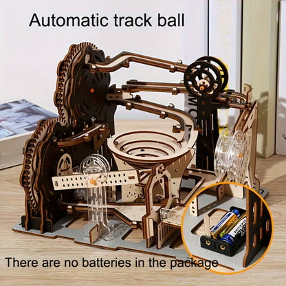 Marble Run Kit Electric 3D Wooden DIY Model Building Set, Brain Teaser STEM Puzzle Toy for Teens & Adults
