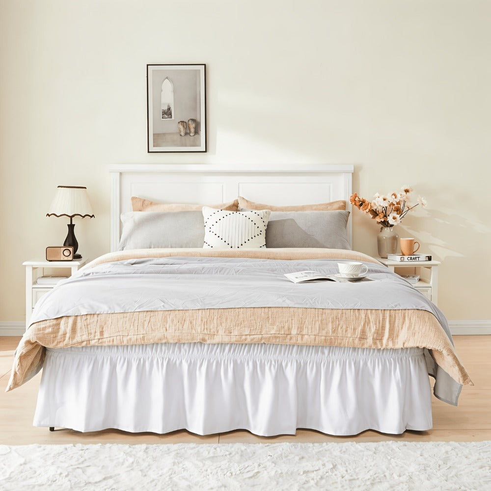 Bed Skirt with Adjustable Elastic Belt – Ruffle Microfiber Dust Ruffle 15 Inch Drop, Hotel Quality, Fade Resistant, Machine Washable
