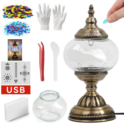 DIY Mosaic Lamp Kit Handmade Glass Table Lamp, Colorful Stained Glass Bedside Night Light with Antique Bronze Base
