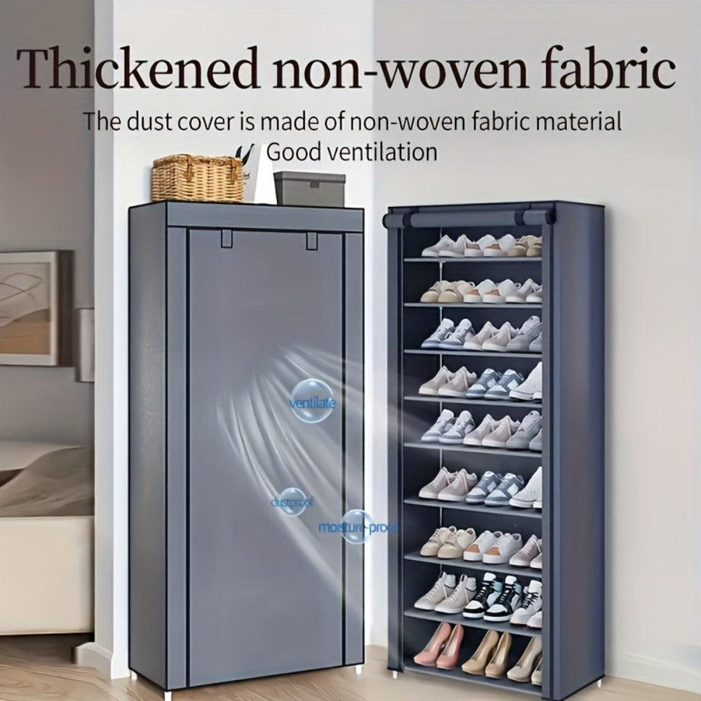 Shoe Rack 10-Layer Portable Cabinet for Up to 50 Pairs with Nonwoven Dust Cover and Steel Frame
