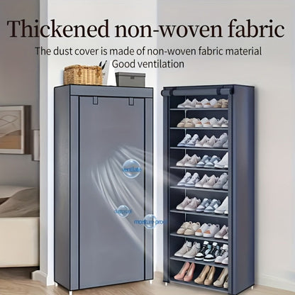 Shoe Rack 10-Layer Portable Cabinet for Up to 50 Pairs with Nonwoven Dust Cover and Steel Frame
