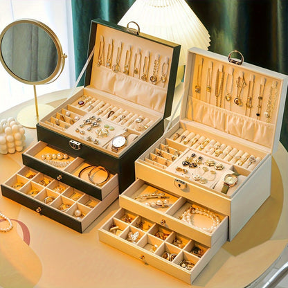 Jewelry Box, Vintage-Style Multi-Compartment Organizer in Four Colors and Single or Two-Piece Options