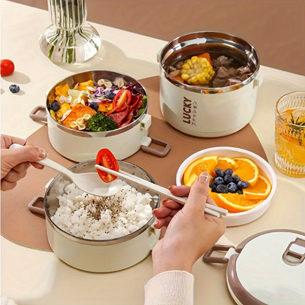 Four-Layer Lunch Box Set, Stackable Stainless Steel Meal Containers with Carry Bag and Cutlery