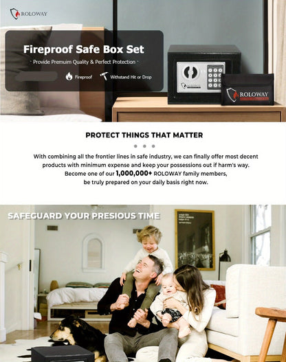 Fireproof Safe Box with Keyboard Lock, ROLOWAY Home & Office Security Safe with Fireproof Bag, Multiple Sizes