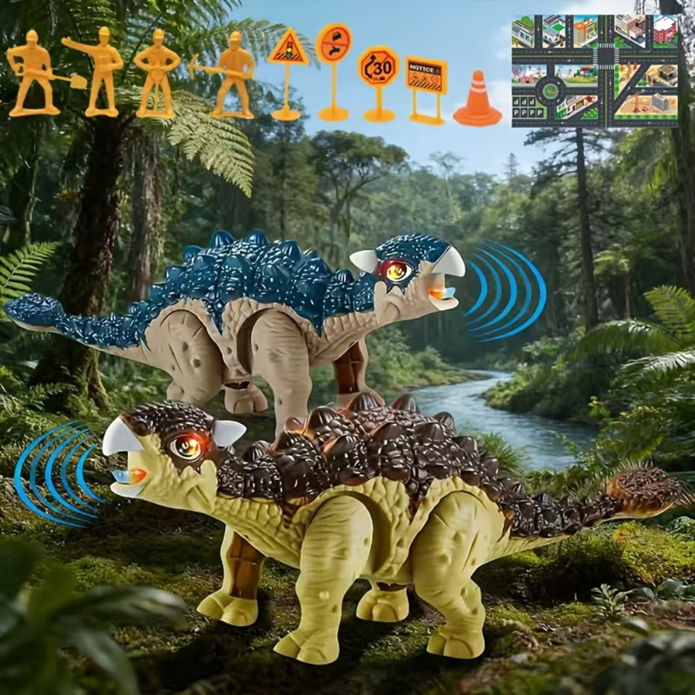 Walking Dinosaur Toy with Sound & Light, Realistic Triceratops & Dragon Dinosaur Figures for Kids