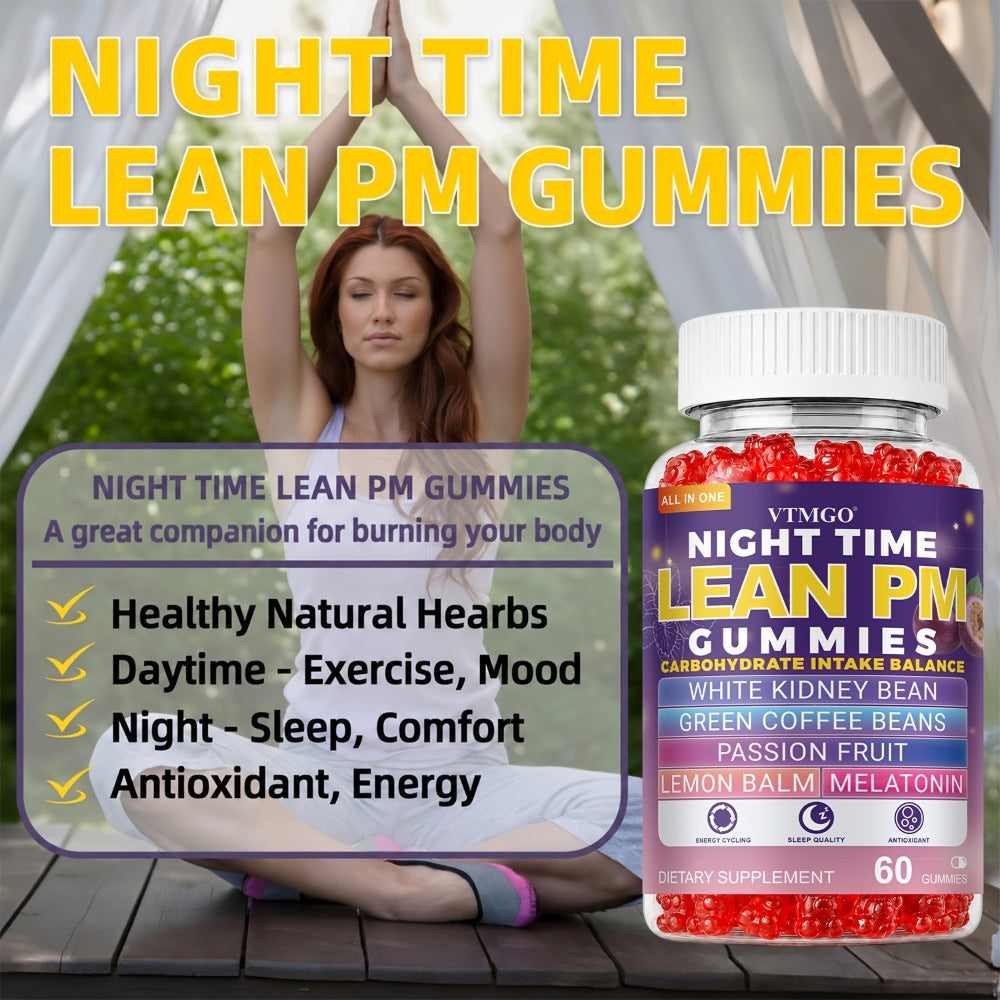 Sleep Gummies with Melatonin, Lemon Balm & Passionflower, Night Time Lean PM Formula, White Kidney Bean