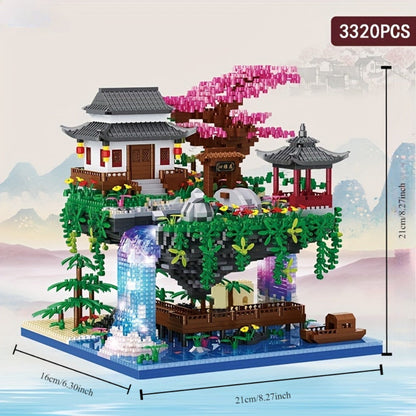 Bonsai Tree Building Set 3320 Pieces Micro Blocks, Chinese Architecture Peach Blossom Cherry Blossom Miniature Model Kit