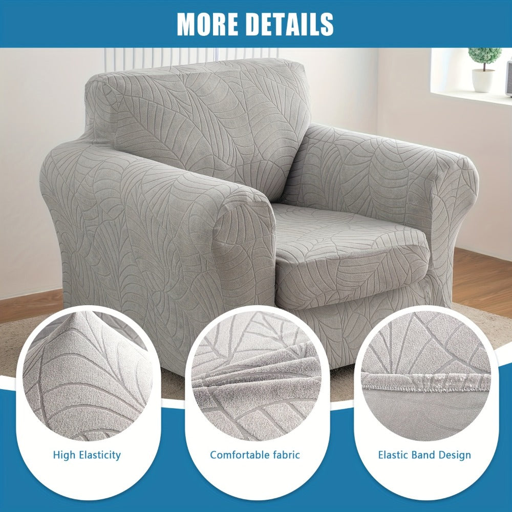 Armchair Slipcover 2pcs Set Jacquard Leaf Texture Stretch Chair Cover with Seat Cushion Cover for Entryways, Bedrooms and Living Spaces
