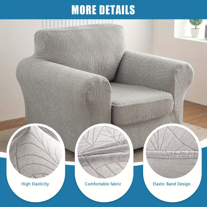 Armchair Slipcover 2pcs Set Jacquard Leaf Texture Stretch Chair Cover with Seat Cushion Cover for Entryways, Bedrooms and Living Spaces