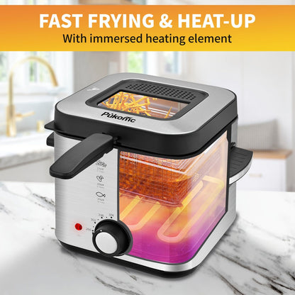 Black Deep Fryer in 1.5L to 6L Sizes with Foldable Basket Handle, Transparent Window and Removable Lid