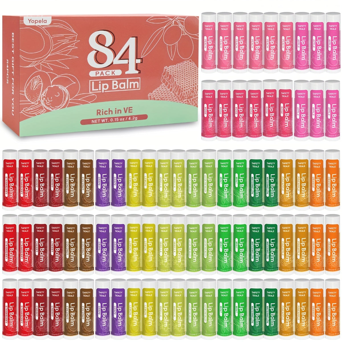 Bulk Lip Balm Set 84 Pcs 14 Assorted Flavors Moisturizing Mini Lipstick Natural Luster Finish – Party Favors for Wedding Bridesmaids