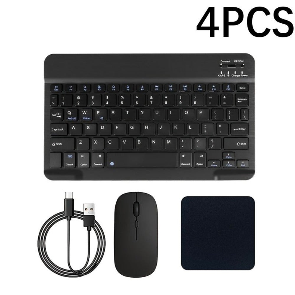 4-in-1 Wireless Keyboard and Mouse Set with Mouse Pad Quiet Rechargeable 2.4G USB Receiver for PC Laptop Tablet Phone Smartphone