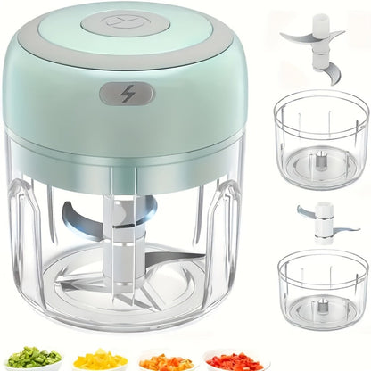 Electric Garlic Chopper & Mini Food Processor, Rechargeable USB Portable Garlic Mincer with 2-Cup Container