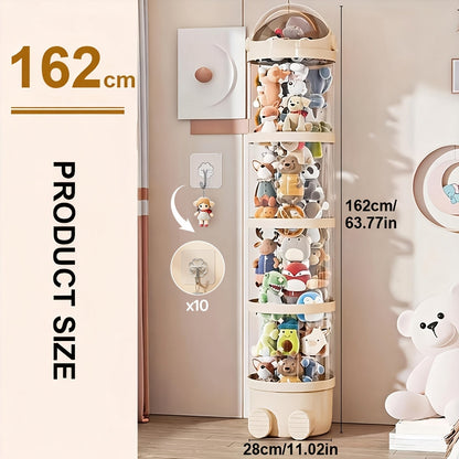 Stuffed Animal Storage Tower, Clear Plastic Toy Organizer with Layered Shelves, Visible Spacious Display Box for Kids Room