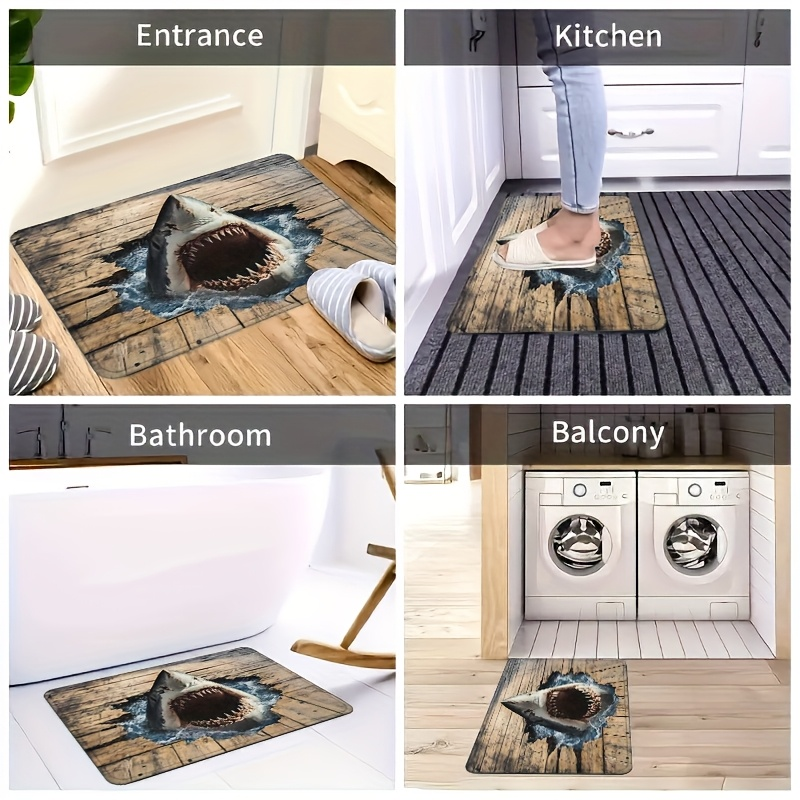 Shark Ocean Print Door Mat with Weathered Wood-Look Background in 40 x 60cm or 50 x 80cm Sizes