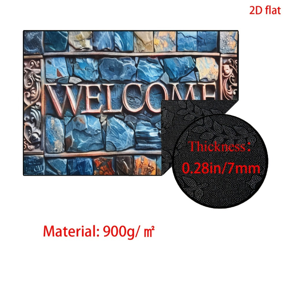 Blue Mosaic Stone Welcome Doormat in 40 x 60 or 50 x 80cm Rectangular Size Options Pictured