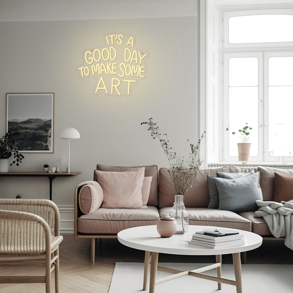 LED Neon Sign "Today Is a Great Day for Creating Art" Dimmable Wall Light for Study Room Classroom Home Living Room