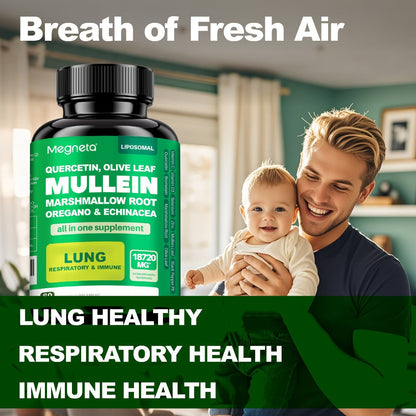 Mullein Leaf Lung Health Supplement with Quercetin, Bromelain, Vitamin C & D3, Zinc & Selenium