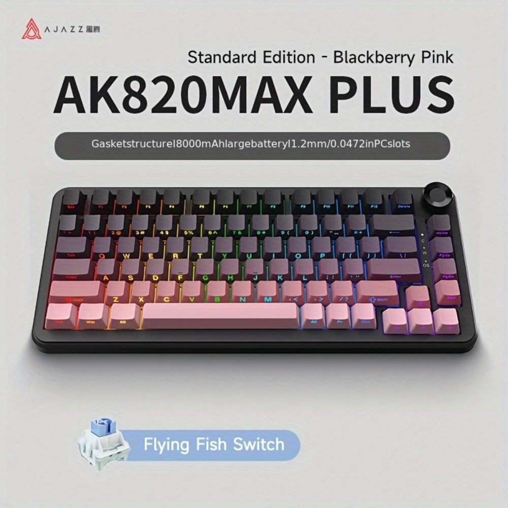 Hot Swap Gasket Mechanical Keyboard AJAZZ AK820 75%, Wireless 2.4GHz & Wired, Volume Knob, South-Facing RGB