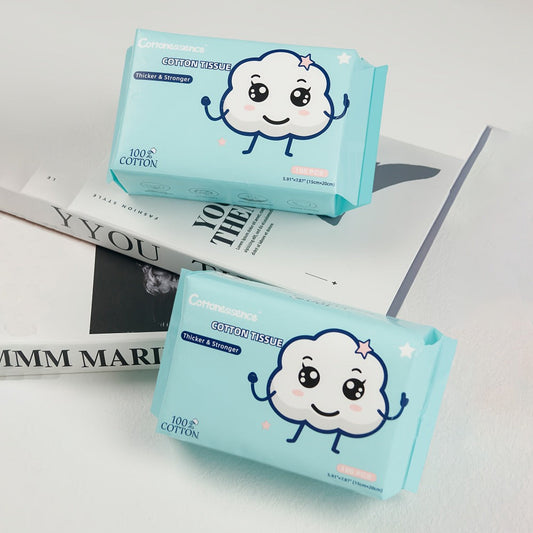 100% Cotton Disposable Face Towels Draw-Style Box 200 400 600 Count, for an Everyday Personal Care Routine