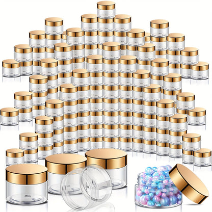 Wide Mouth Plastic Jars with Lids 2oz 100 Pack Clear Cosmetic Containers with Golden Flip Top Lid for Lotion Cream Body Butter Lip Balm