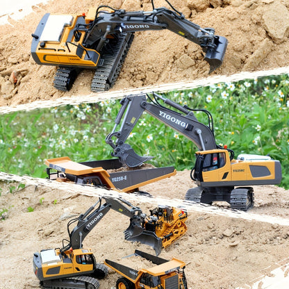 RC Excavator Toy 1:18 Scale 2.4GHz Remote Control with Metal Scoop 680-Degree Rotation Lights & Sound