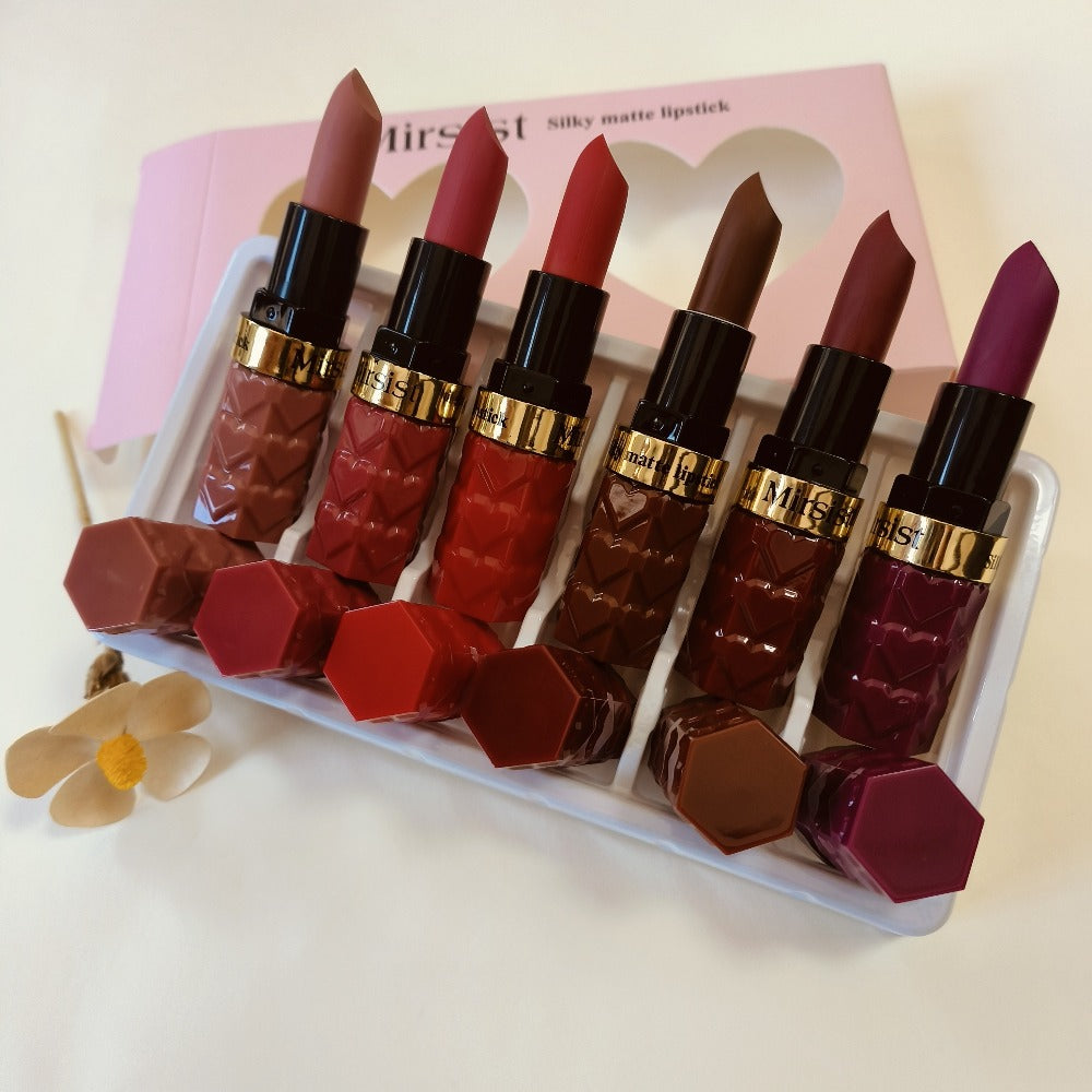 Lipstick Set, Mirsist 6-Piece Silky Matte Bullet Collection in Nude, Red, Brown, Berry and Plum Colors