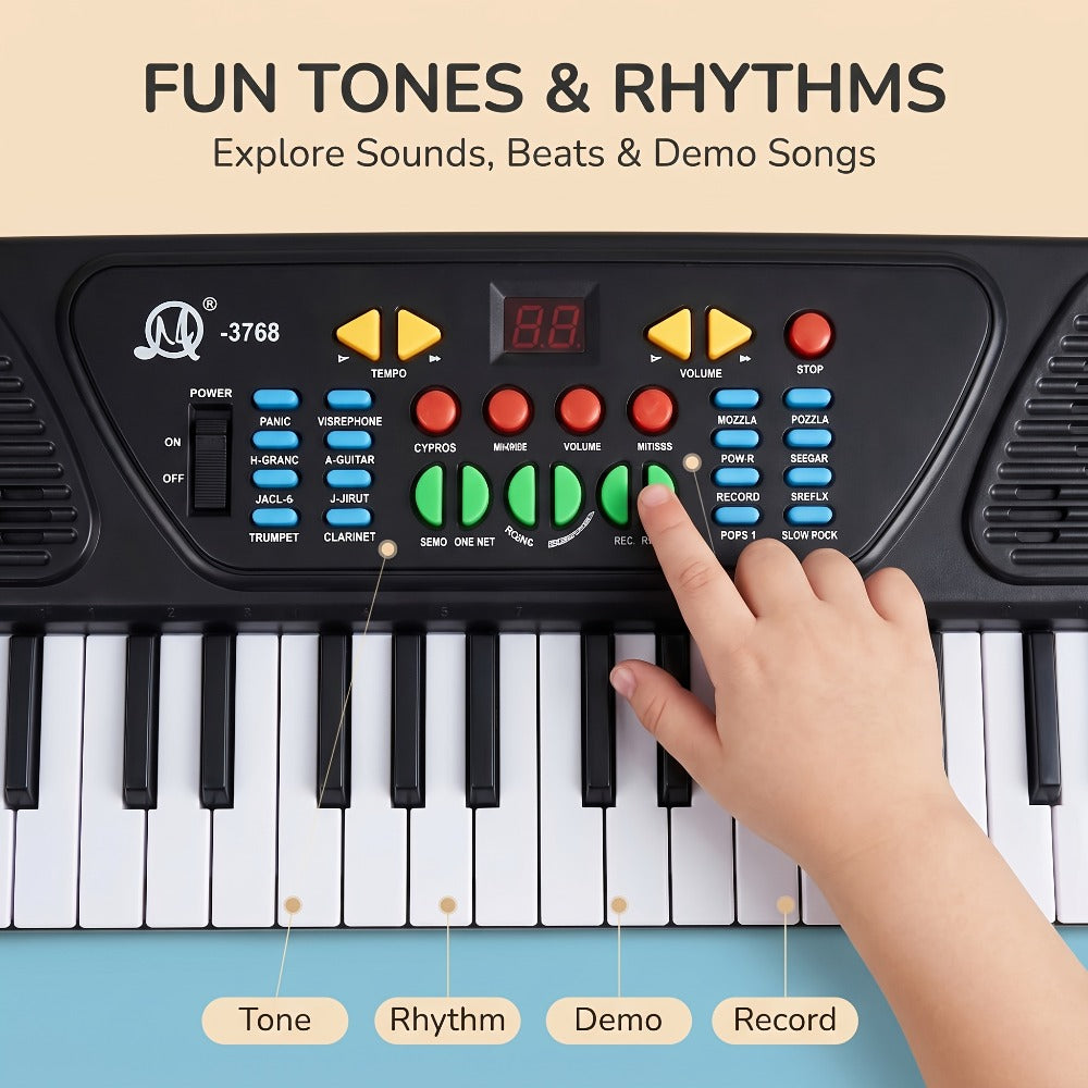Kids Electronic Keyboard with Microphone, Black, Music Learning Toy for Boys & Girls, Sing-Along Piano Instrument
