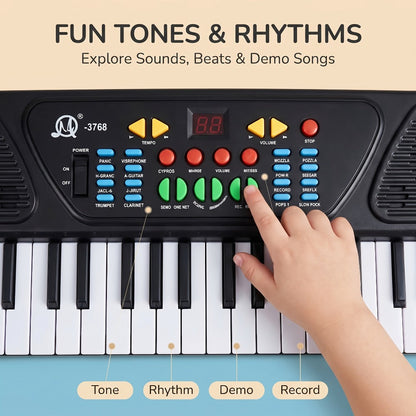 Kids Electronic Keyboard with Microphone, Black, Music Learning Toy for Boys & Girls, Sing-Along Piano Instrument
