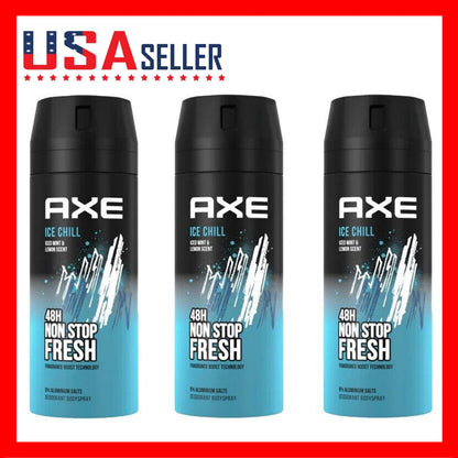 Axe Ice Chill Deodorant Body Spray for Men 3 Pack 150ml Fresh Cool Scent Non-Sticky Formula for Entryways, Bedrooms and Living Spaces