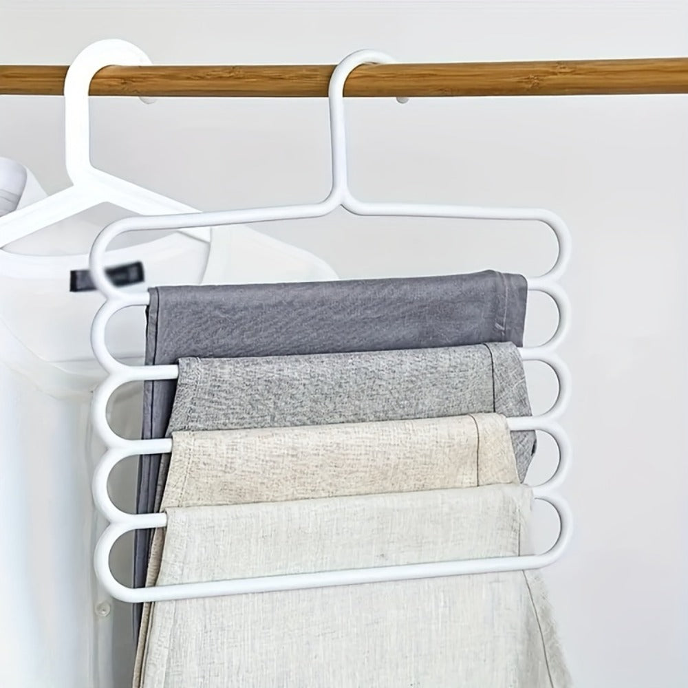5-Layer Pants Rack Multi-Tier Anti-Slip Space Saving Hanger | 5 Pack Vertical Closet Organizer for Pants Scarves Clothing | Durable Plastic