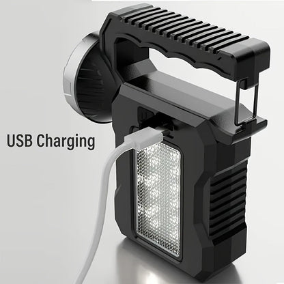 LED Searchlight Spotlight Solar & USB Rechargeable, High-Power Handheld Flashlight with Side Light Locking Clip 4 Modes