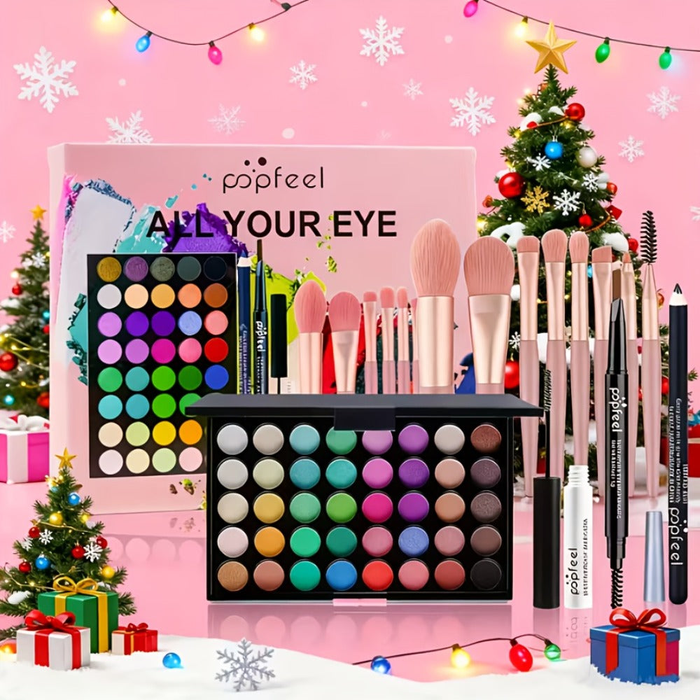 Makeup Kit Full Face All in One Eyeshadow Palette Blush Powder Foundation Mascara Brush Set, for Makeup, Travel and Everyday Vanity Use