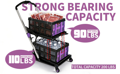 Two Tier Cart with 2 Storage Crates 360° Swivel Wheels, for Garden, Patio and Yard Use, with the Listed Configuration