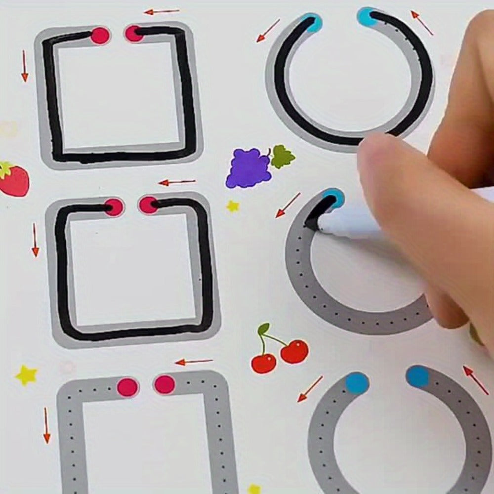 Wipe Clean Tracing Workbook for Kids – 64-Page Reusable Magic Exercise Book with 8 Color Pens & Eraser, Pen Control Writing Practice