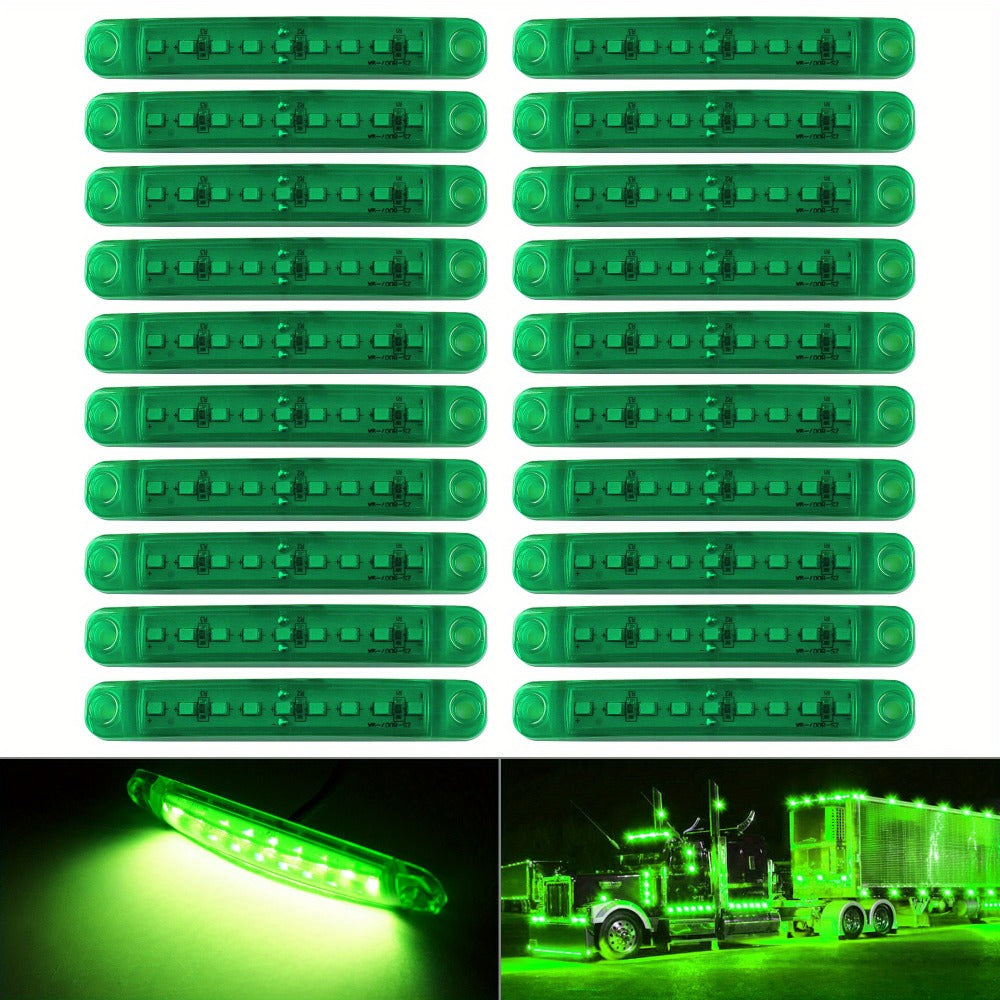 LED Side Marker Lights 20pcs, 12V 9-LED Clearance Indicator Lamp Bar for Truck Car Trailer, Waterproof Side Marker Light Kit in White Red