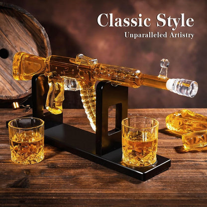 Gun Whiskey Decanter Set with Glasses Military Themed Liquor Dispenser AK47 M1911 Revolver for Entryways, Bedrooms and Living Spaces